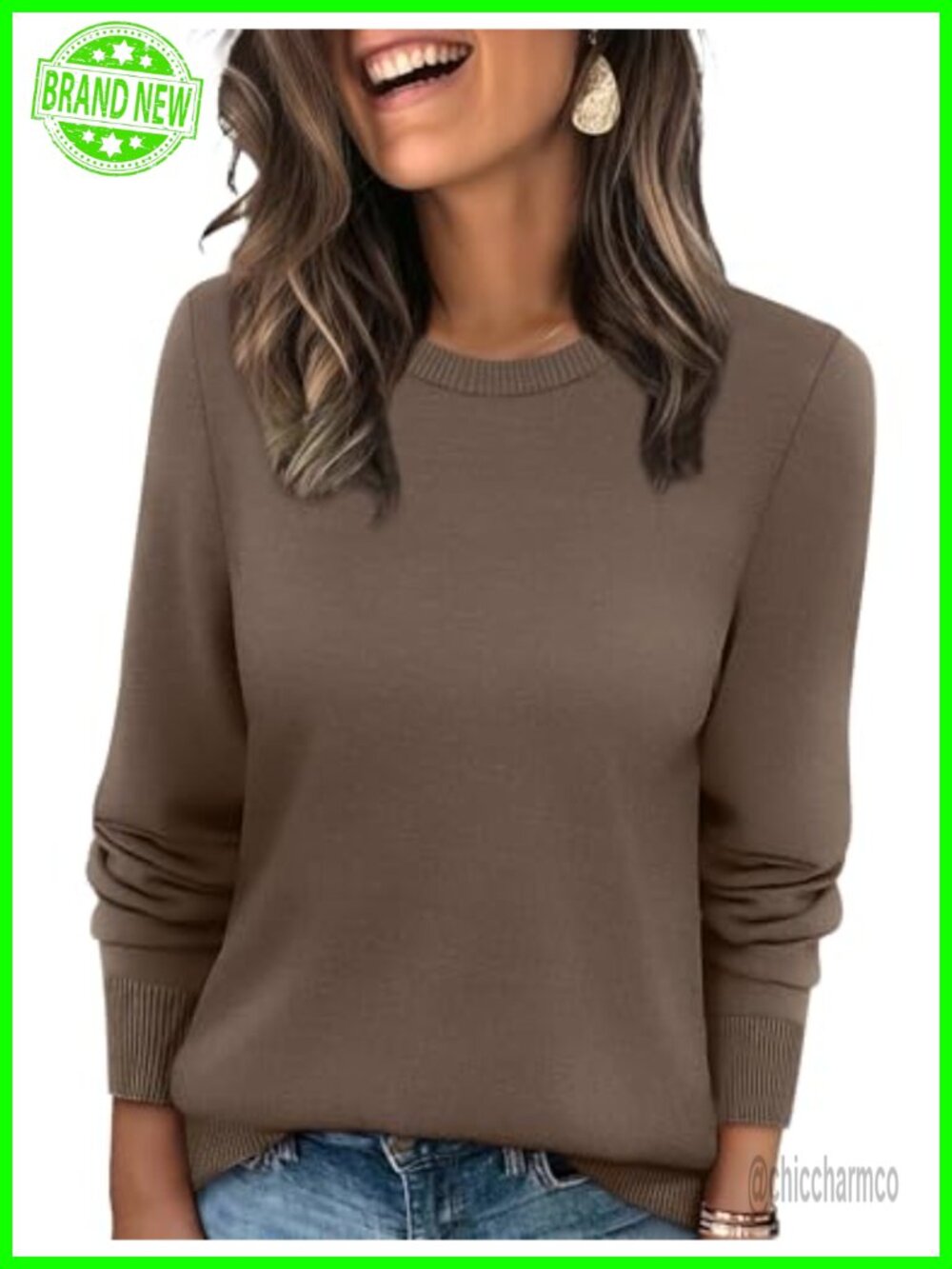 Womens Lightweight Ribbed Knit Long Sleeve Crewneck Pullover Sweater